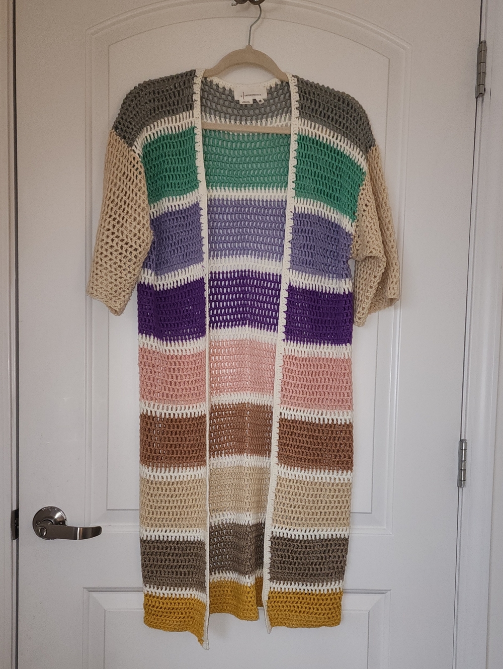 Anthropologie Multicolor Crochet Colorblock Duster